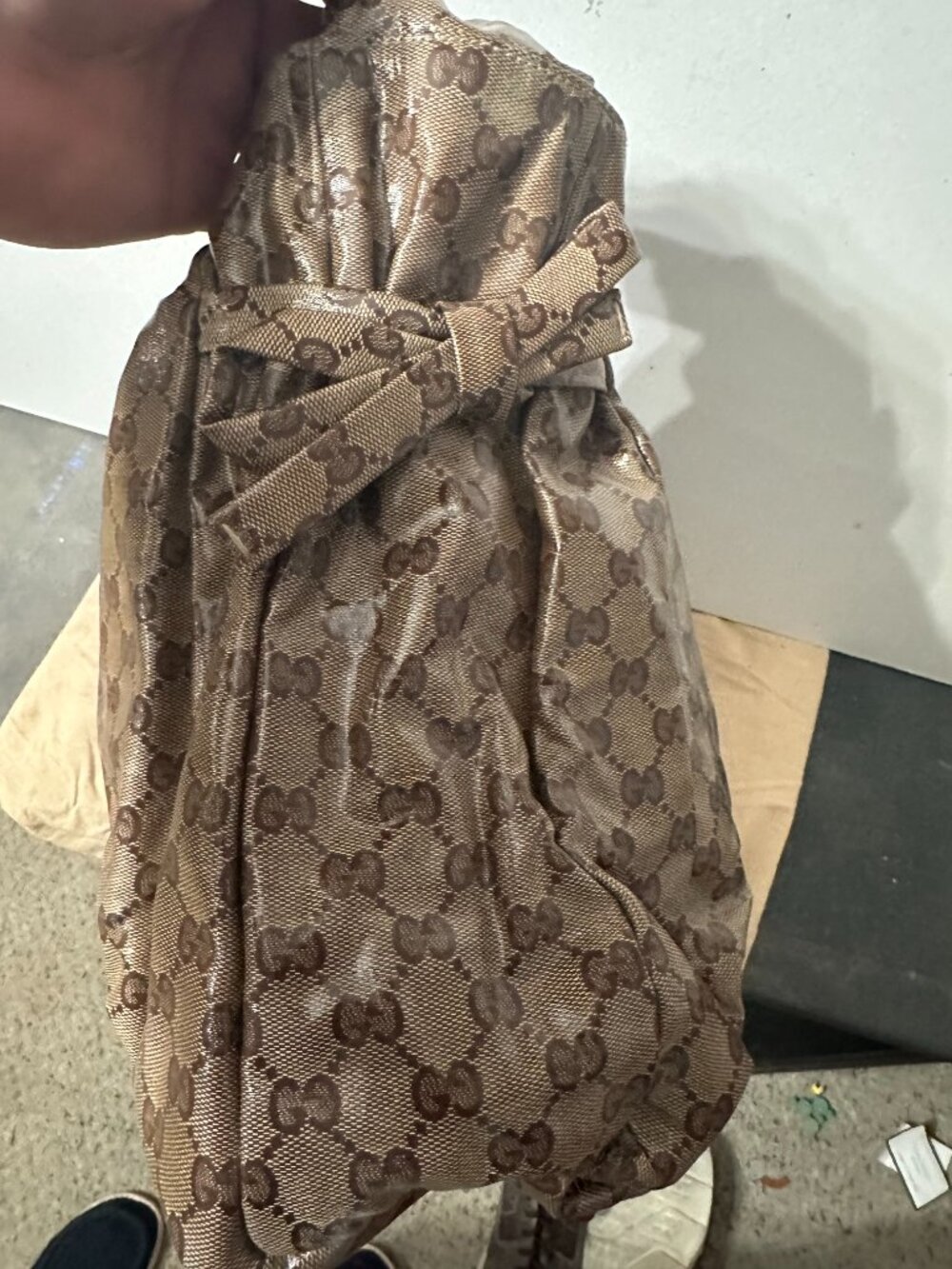 Gucci GG Crystal Canvas Hysteria Fold-Over Hobo- back has a stain/wear - Picture 3 of 13